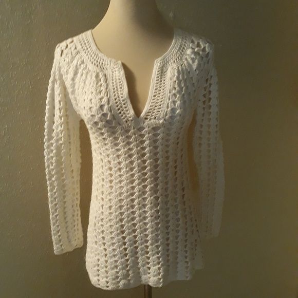 INC International Concepts Sweaters - INC International Concepts White Crochet Tunic M